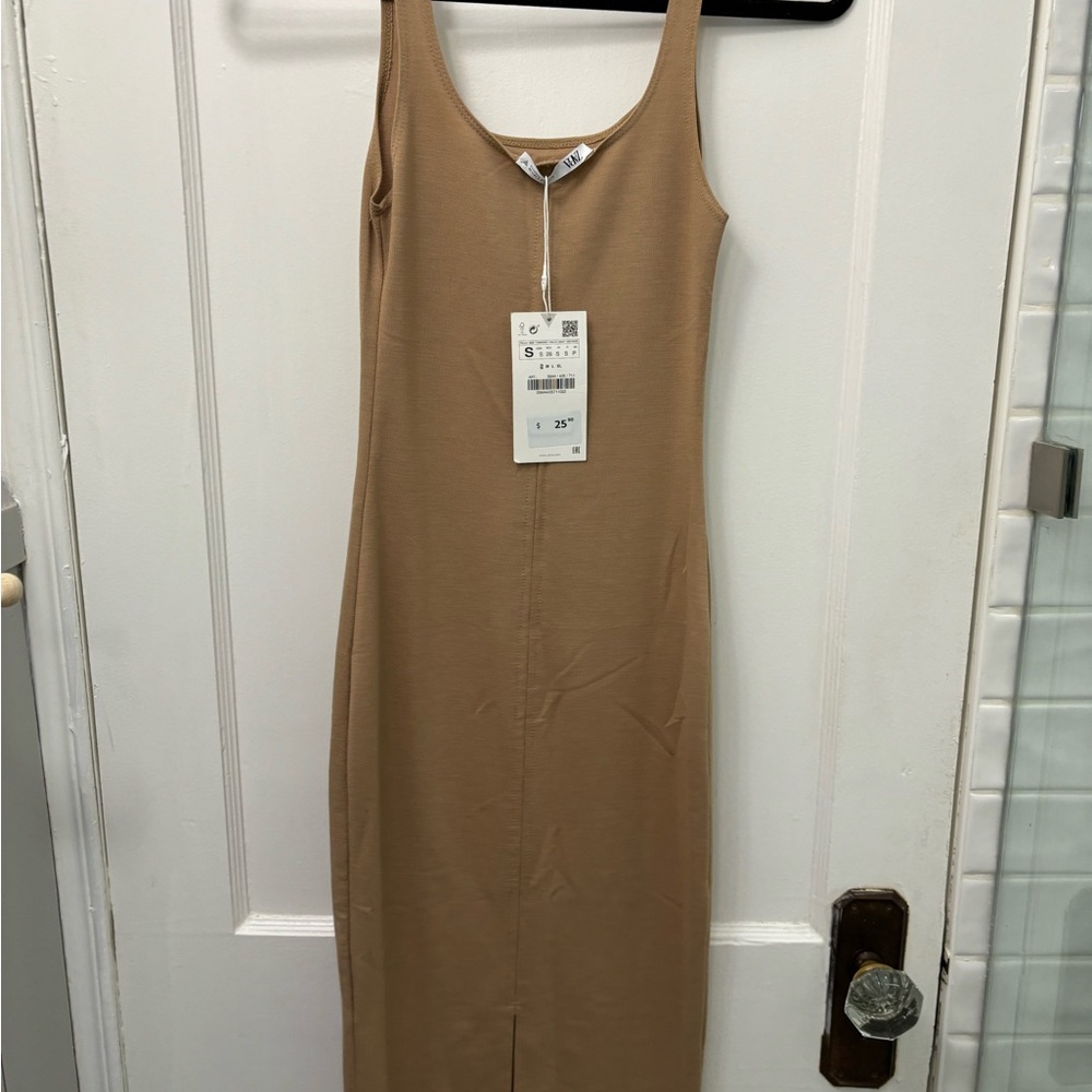 NWT ZARA Camel Jersey Tank MIDI Dress - Picture 6 of 6